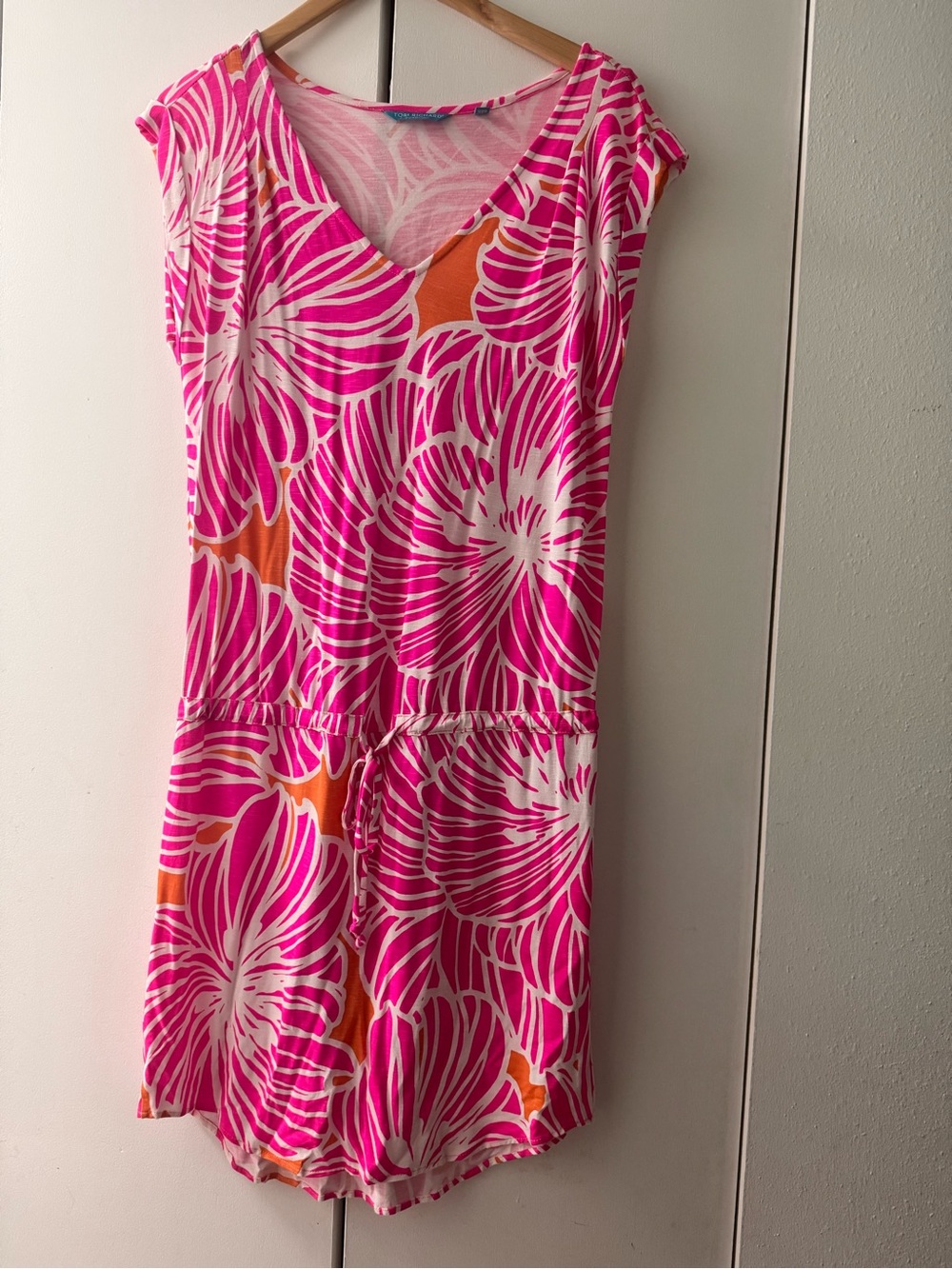 Tori Richard Made in Hawaii Hot Pink Tropical Drawstring Waist Dress